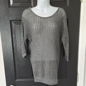 Express Shimmery Silver Gray Open-Weave Scoop Neck Sweater